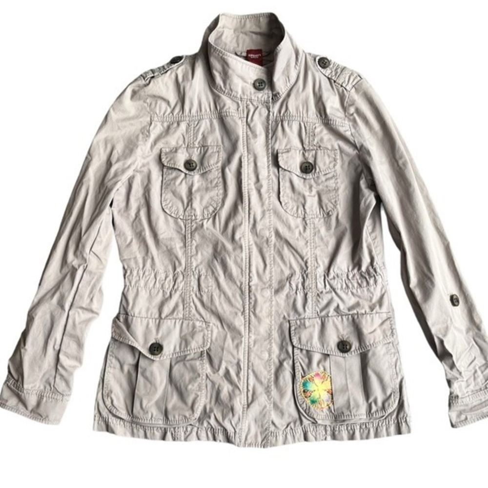 Olsen Europe Womens Embroidered Utility Cargo Jacket Khaki Trench